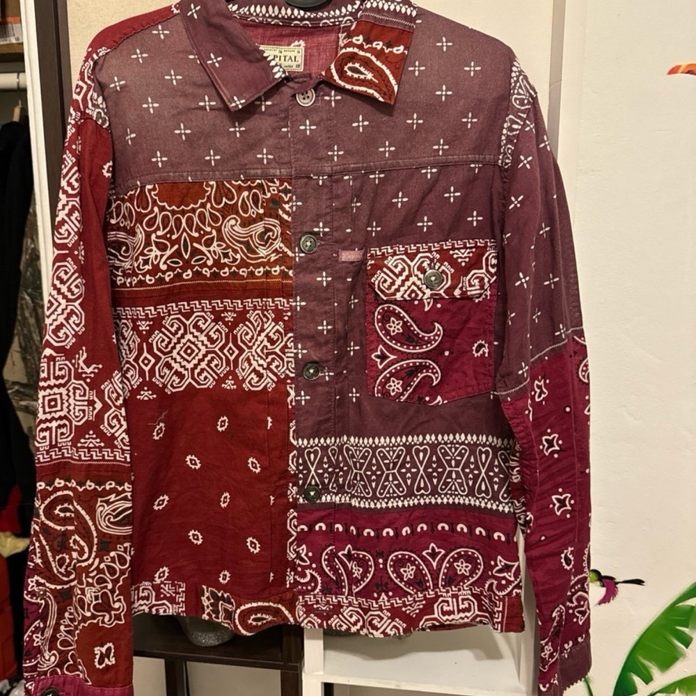 Kapital Red Casual Button Down Shirt with Bandana Patchwork